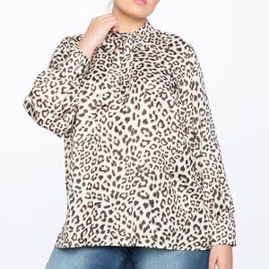 Leopard Printed Necktie Blouse